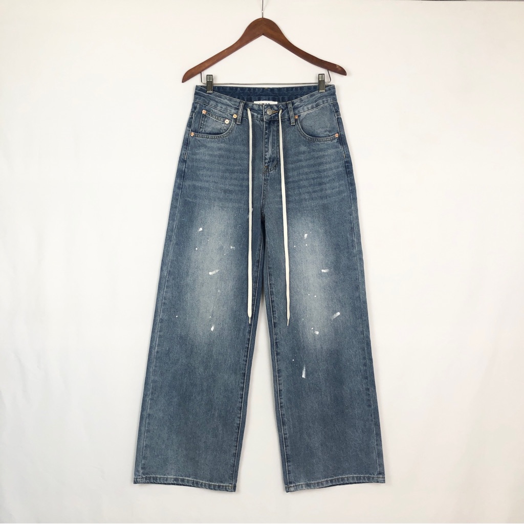 Mm6 Maison Margiela Drawstring Dirty Wash Denim Wide Leg Italy Size 40/ Us 10